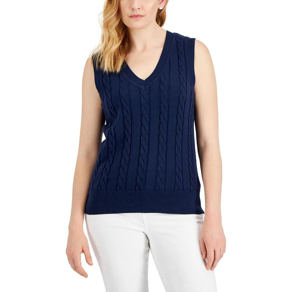 Karen Scott Petites Womens Cable Knit Sweater Vest 3