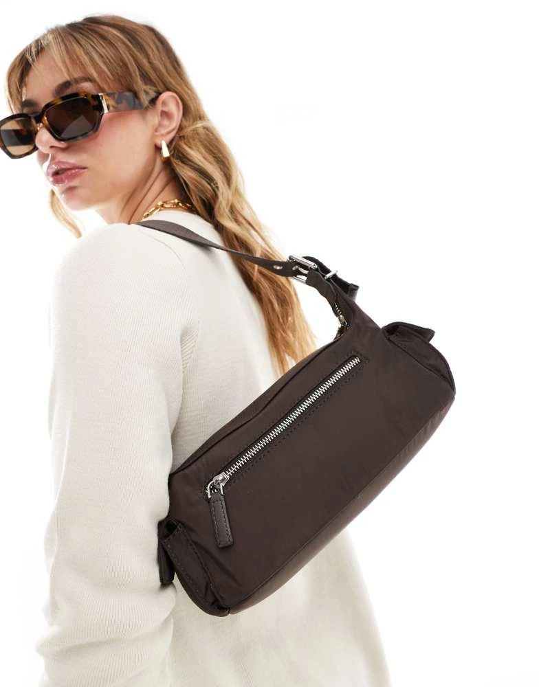 Mango Mango side pocket shoulder bag in dark brown 1