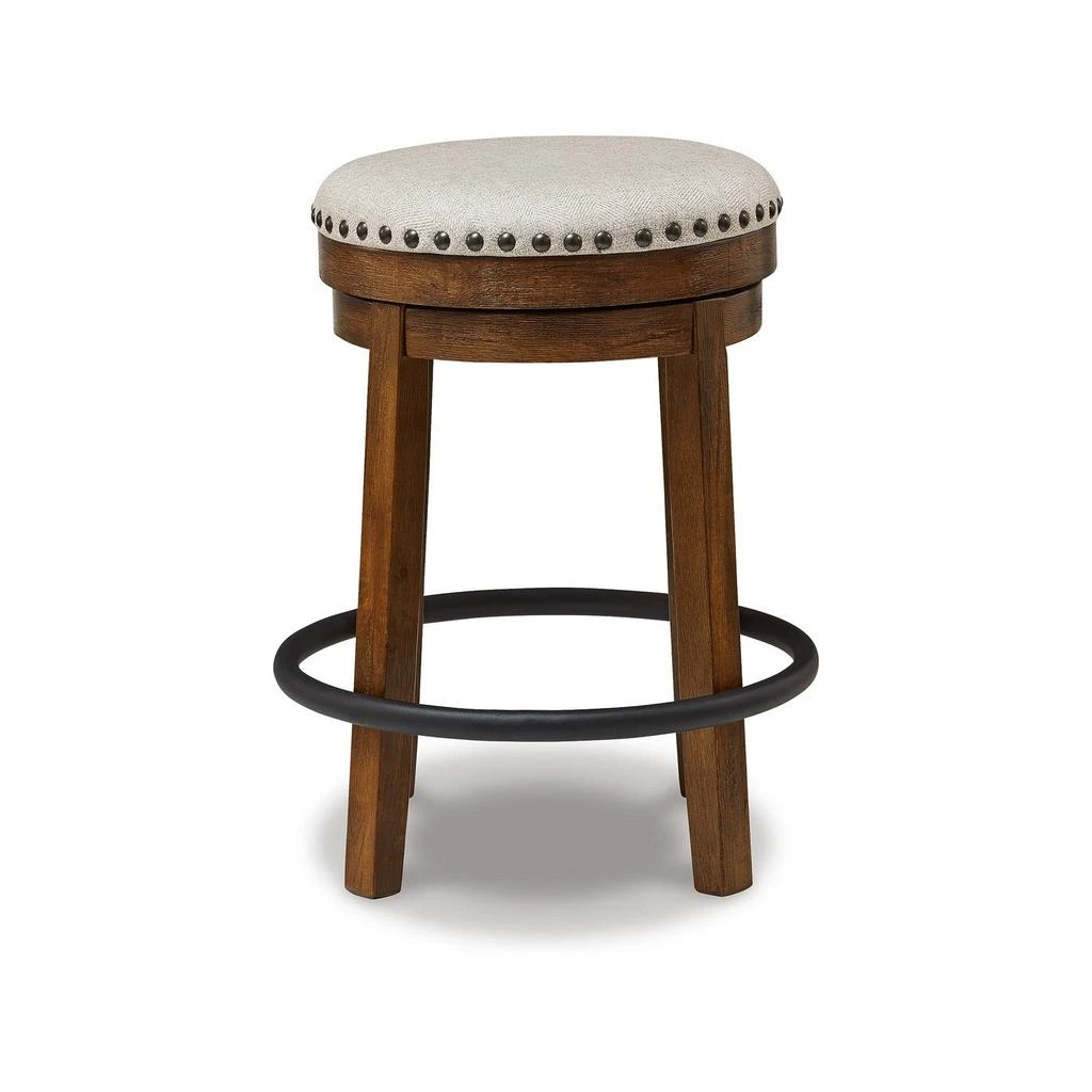 Hivvago Zane 24 Inch Backless Swivel Counter Stool, Round Beige Seat, Brown Wood