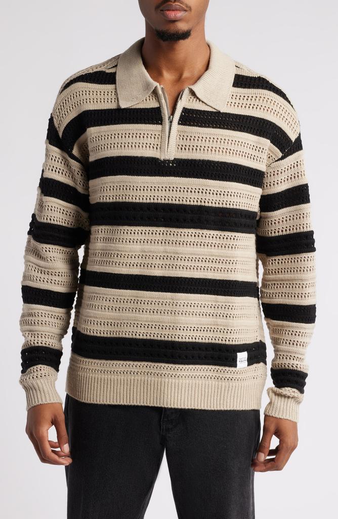 Native Youth Textured Stripe Zip Long Sleeve Polo