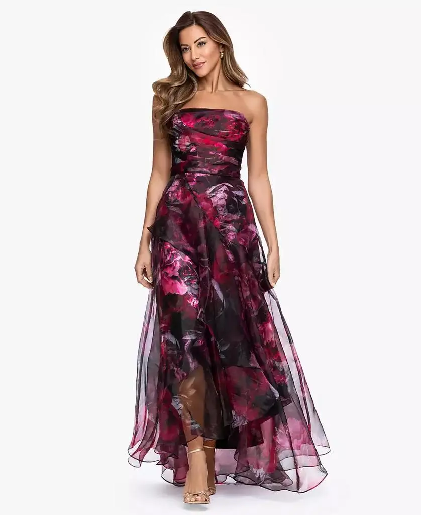 Betsy & Adam Women's Strapless Floral Organza A-Line Gown