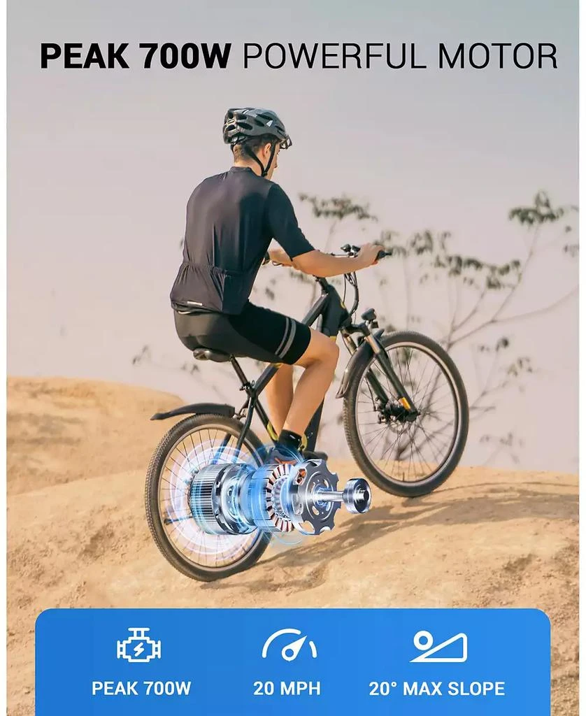 Gyroor 550W Electric Bike 26" Electric Mountain Bike for Adults, 48V Built-in Hidden Removable Battery, Up to 50 Miles with Shimano 21 Speed City Commuter Bike for Man Woman 4
