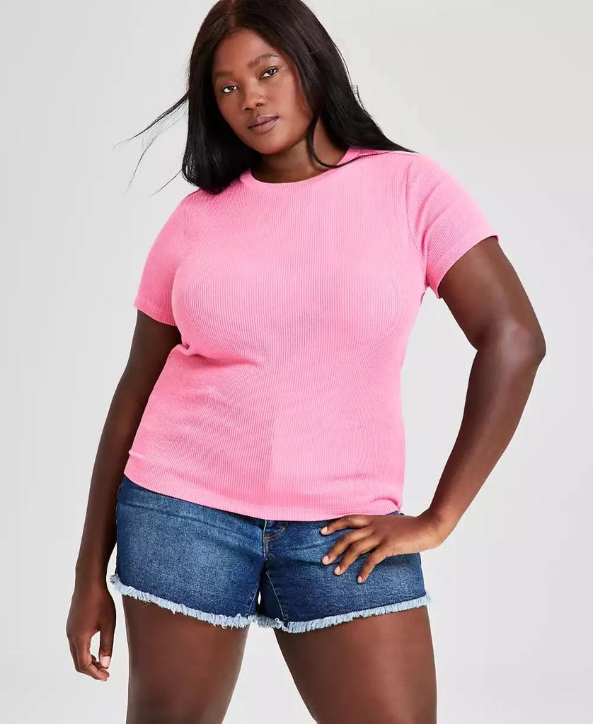 And Now This Trendy Plus Size Crewneck Ribbed Tee 1