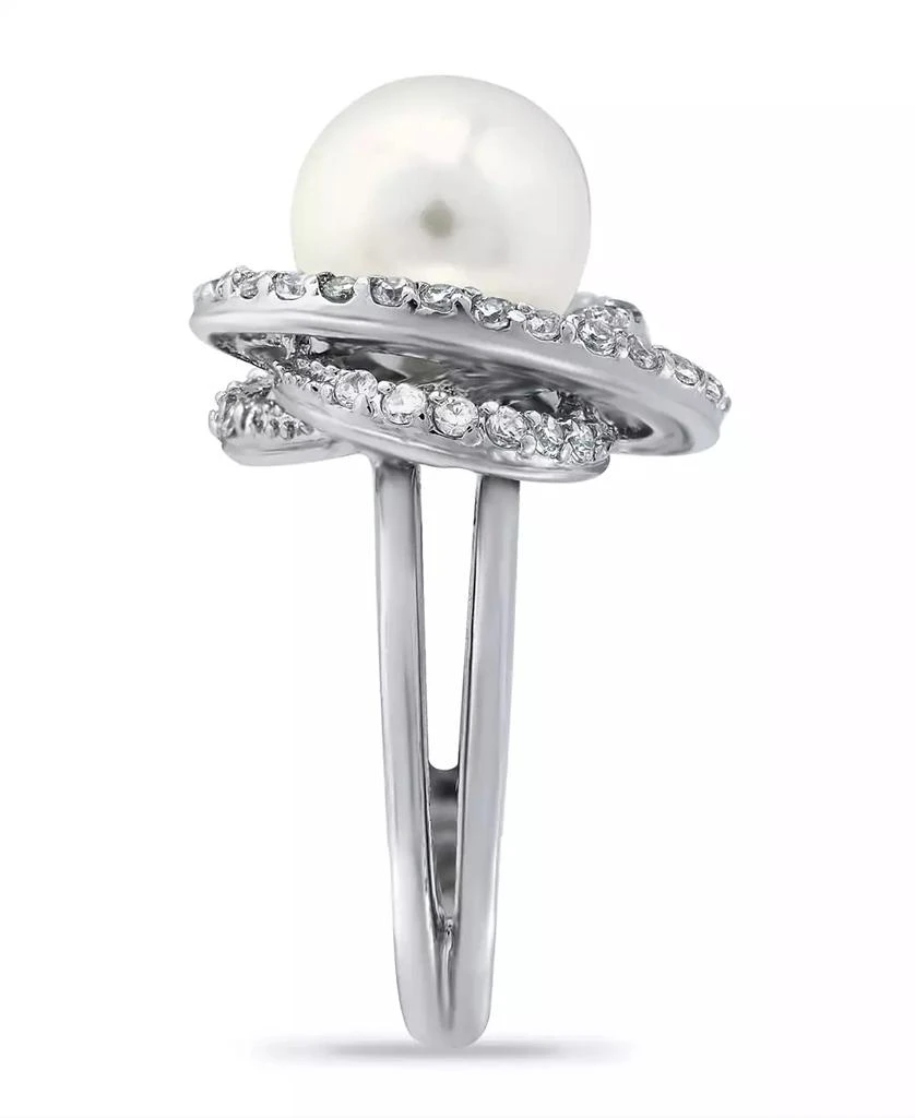 Macy's Imitation Pearl and Cubic Zirconia Pave Swirl Ring in Silver Plate 3
