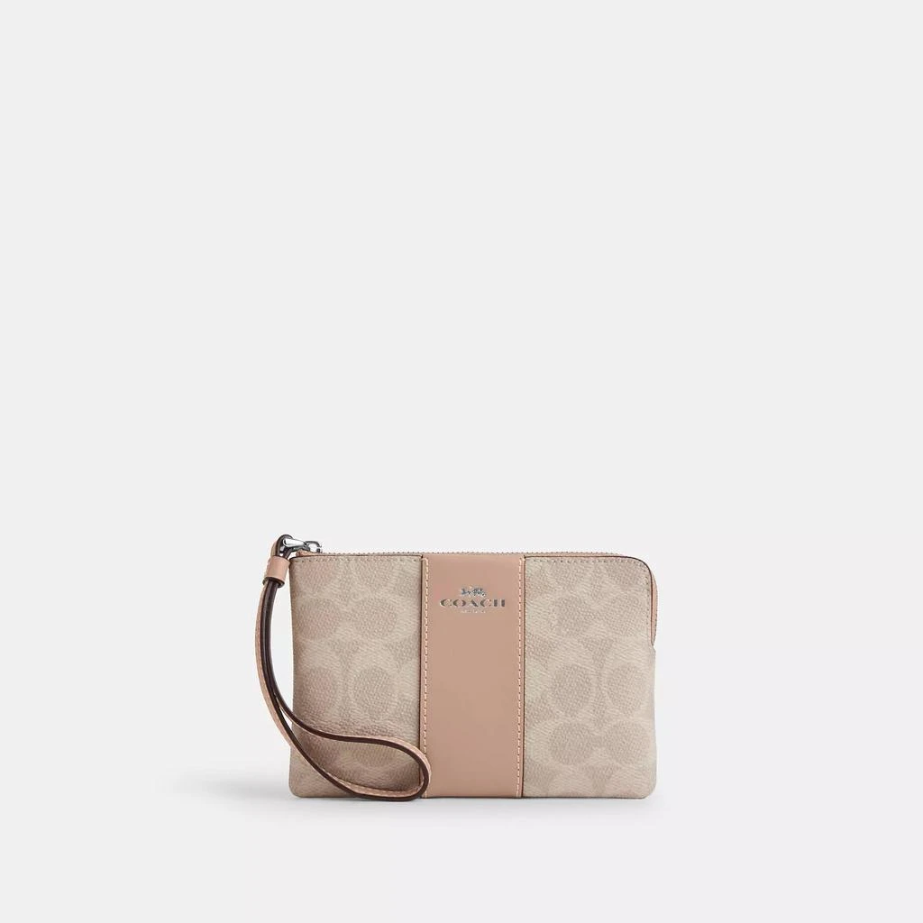 Coach Corner Zip Wristlet In Signature Canvas With Stripe 1