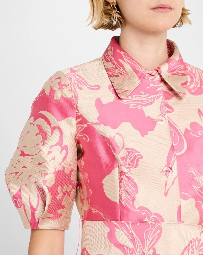 Teri Jon Floral Jacquard Puff-Sleeve Shirtdress 5