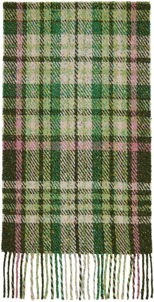Acne Studios Green Plaid Fringe Scarf 2
