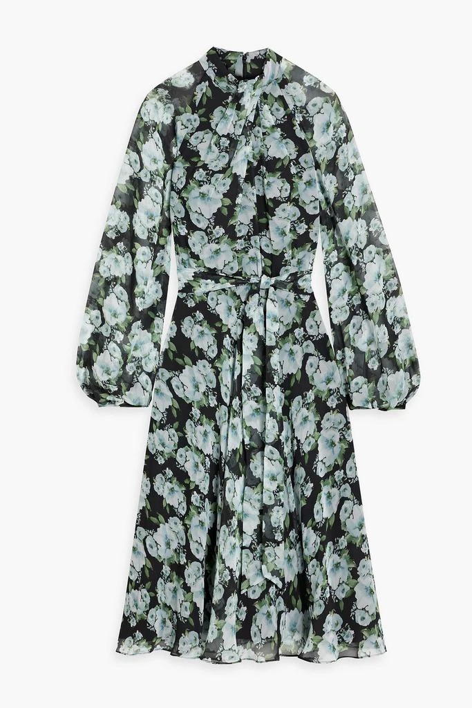 mikael aghal pleated midi dress Mikael Aghal Pleated floral-print crepe de chine midi dress - Women - Leaf green Dresses