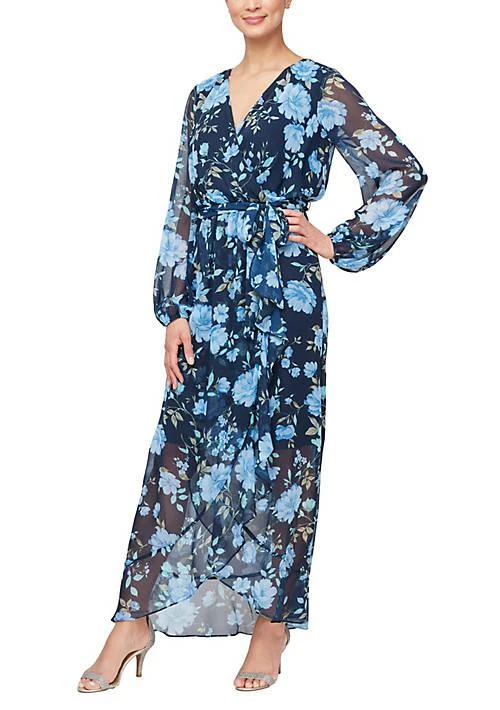 SLNY Long Printed Surplice Neckline Maxi 1
