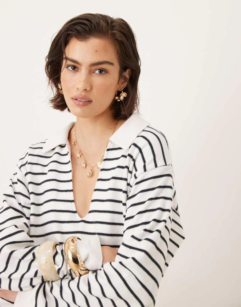 ASOS ASOS DESIGN textured stripe long sleeve top in cream stripe 4