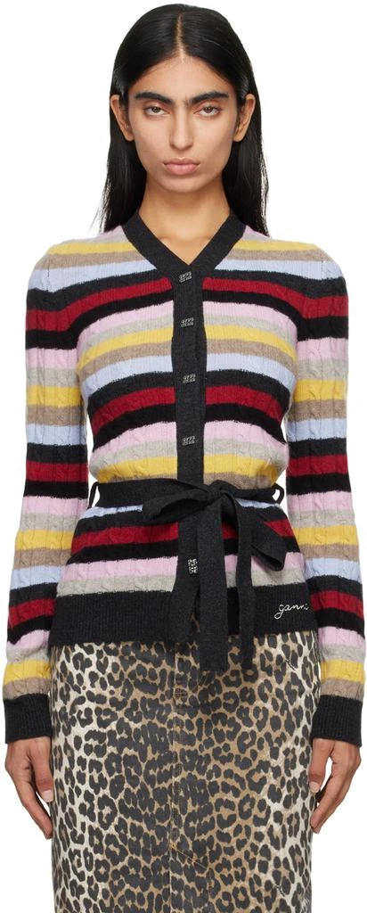 Ganni Multicolor Stripe Belt Cardigan 1