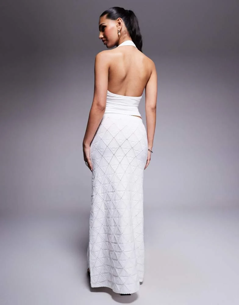 Shop Princess Polly knitted tie front maxi skirt in white on Sale