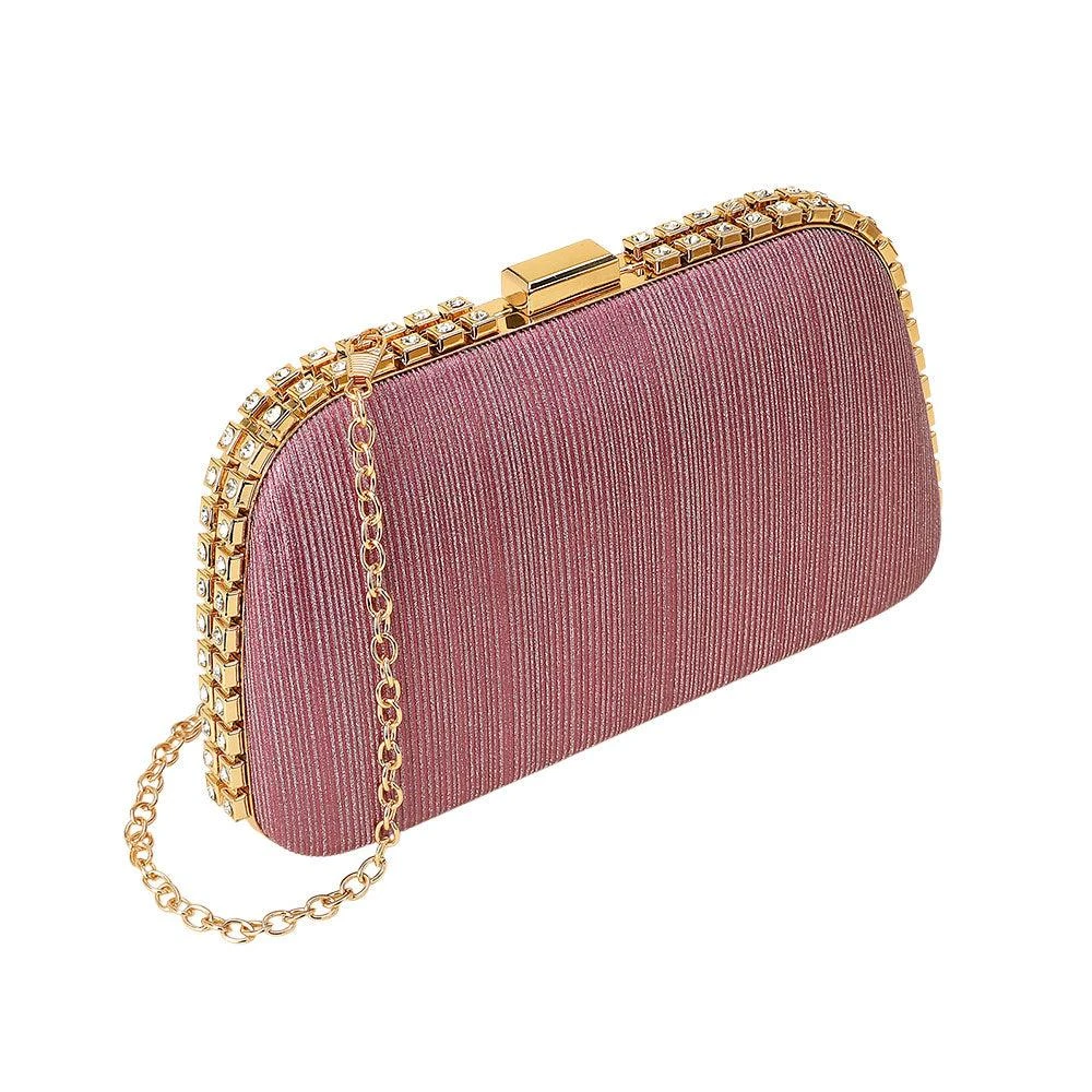 FASHNZFAB Rhinestone Trim Around Sparkle Crossbody Evening Clutch Bag 2