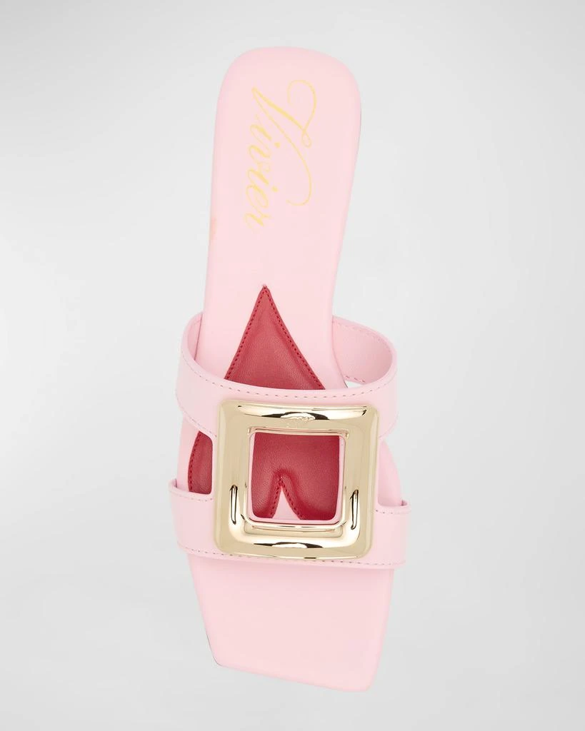 Roger Vivier Leather Buckle Flat Slide Sandals 6