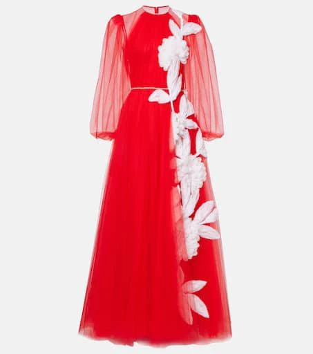Costarellos Floral appliqué tulle gown 1