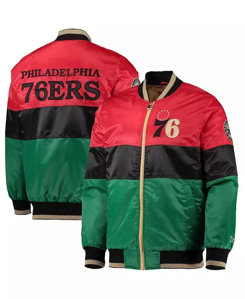 Starter Men's Red and Black and Green Philadelphia 76ers Black History Month NBA 75th Anniversary Full-Zip Jacket 1