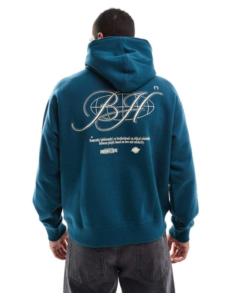 Bershka Bershka back printed hoodie in blue 1