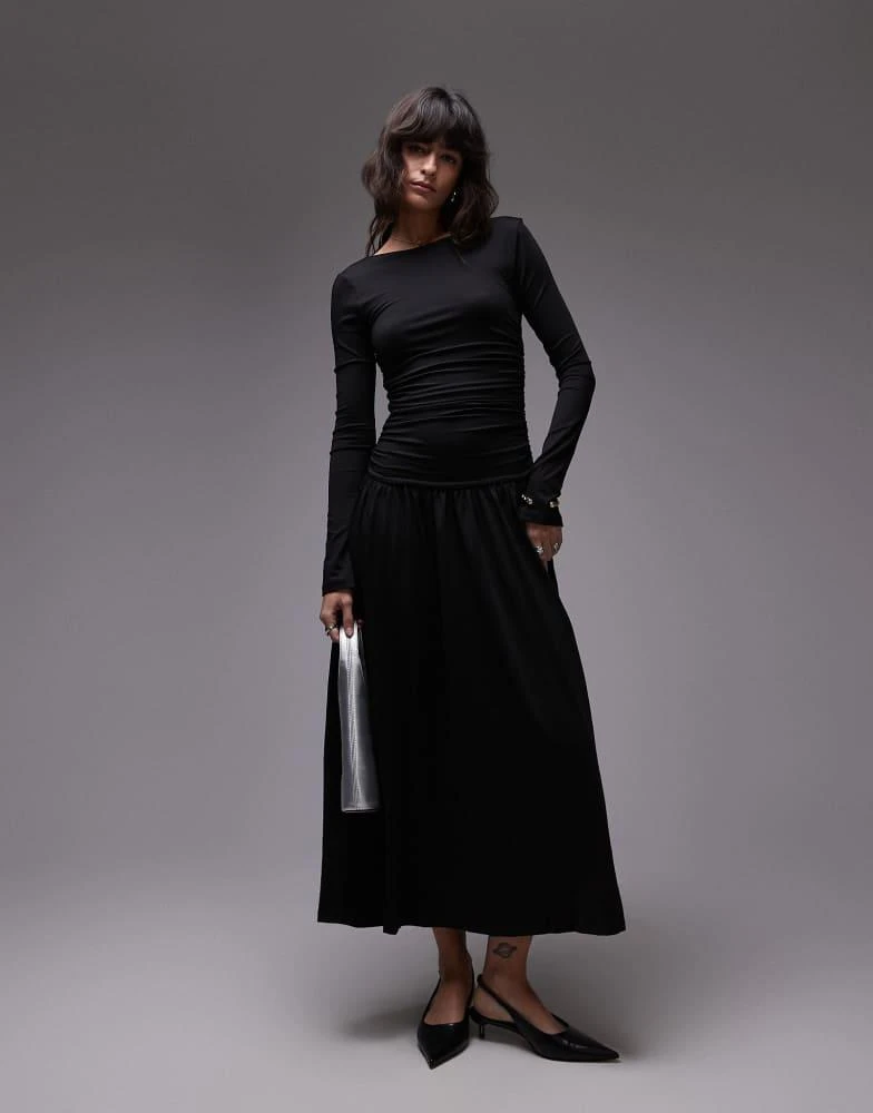 Shop Nia sera slinky long sleeve ruched midaxi dress in black on Sale at  BeyondStyle  Get 56% Off Nia sera slinky long sleeve ruched midaxi dress  in black with Limited-Time Flash
