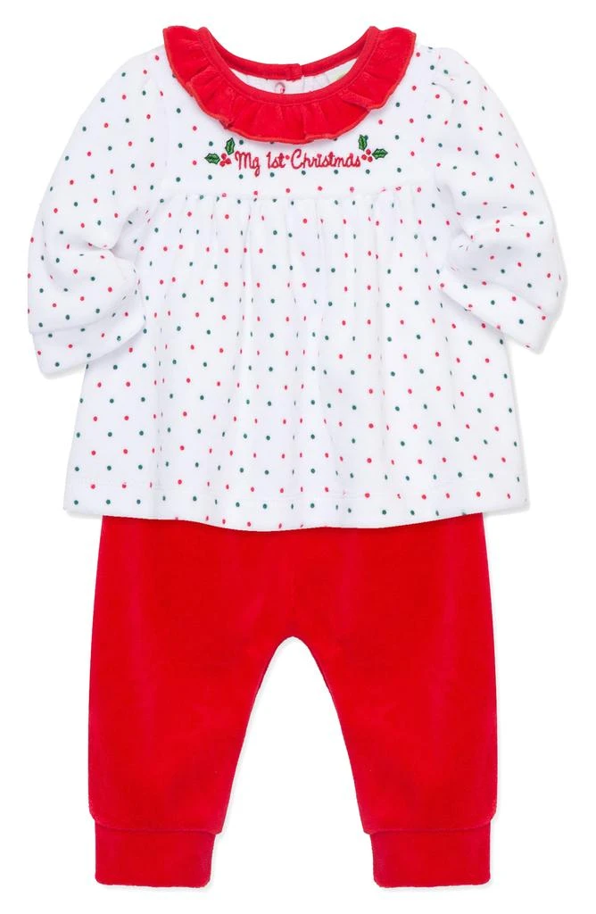 Little Me Holly First Christmas Velour Top & Joggers Set 4