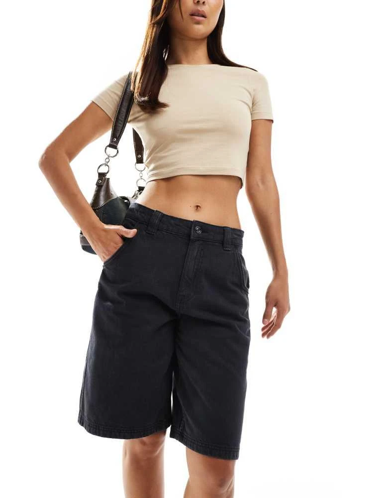 Bershka Bershka baggy longline denim jorts in black 1