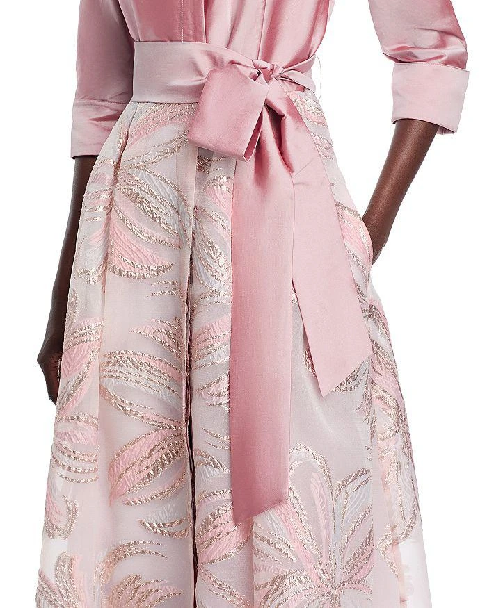 Teri Jon Taffeta Metallic Tie Waist Shirt Dress Gown 6