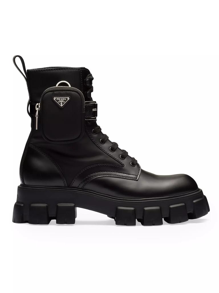 Prada Monolith Brushed Leather and Re-Nylon Boots with Pouch