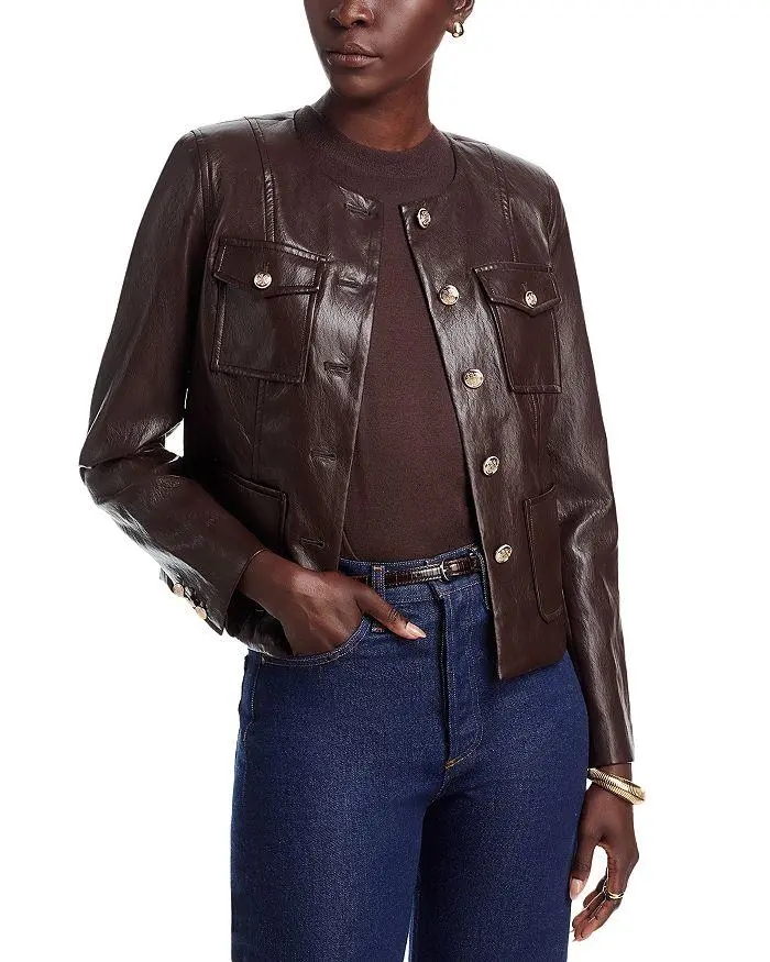 Tahari Collarless Faux Leather Jacket
