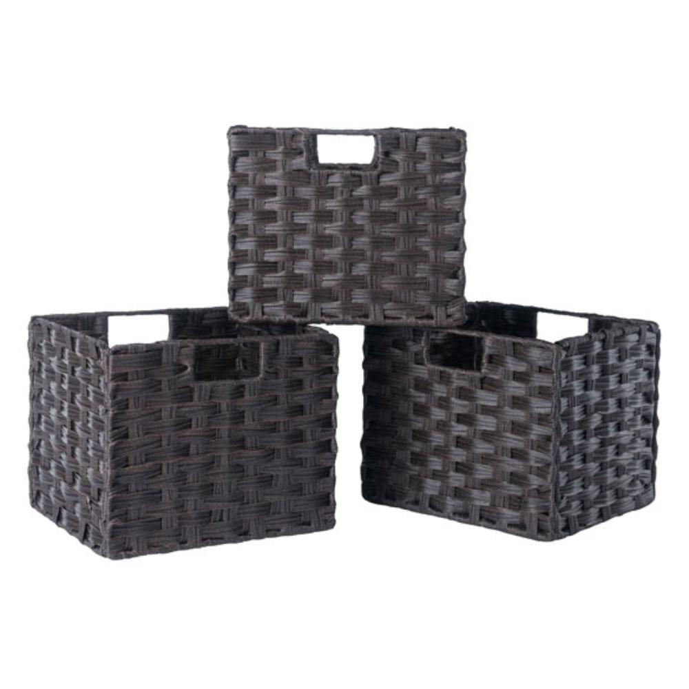 Hivvago 3-Pc Foldable Woven Fiber Basket Set Chocolate