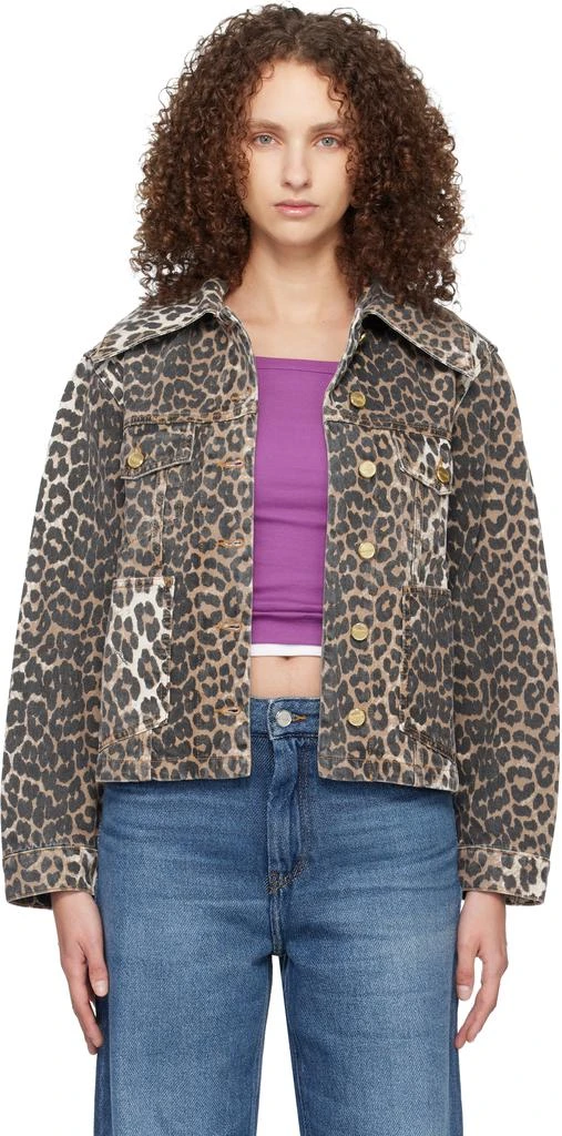 Ganni Brown 
Black Leopard Denim Jacket