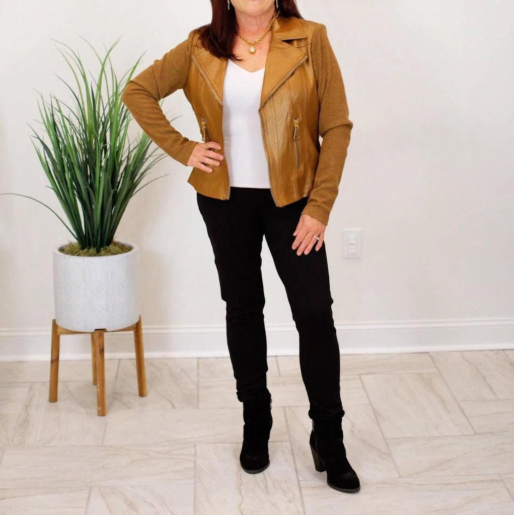 CHARLIE B Charlie B - Foil Leather And Rib Knit Combo Jacket 3