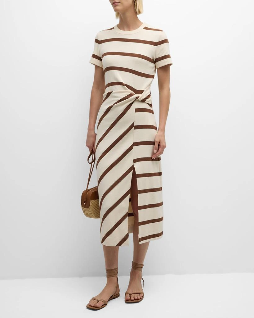 Tanya Taylor Cody Twisted-Waist Short-Sleeve Striped Midi Dress 3