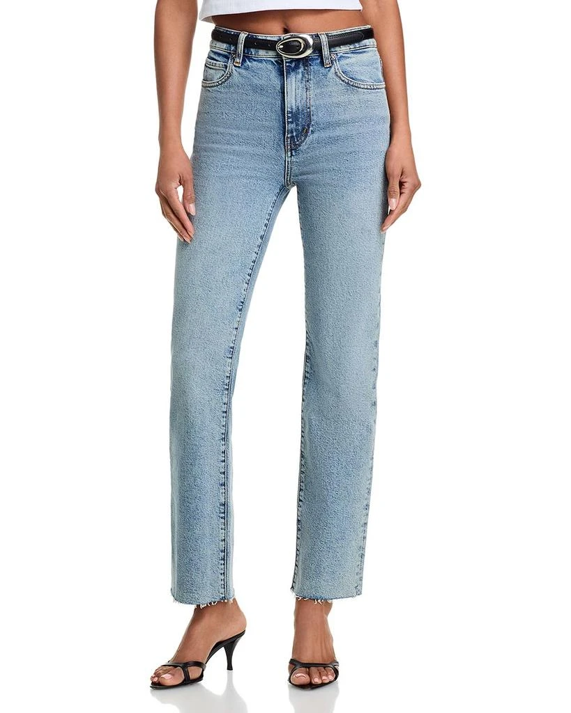 FRAME The Ruler Crop High Rise Straight Jeans in Indigo Vintage Fray 1