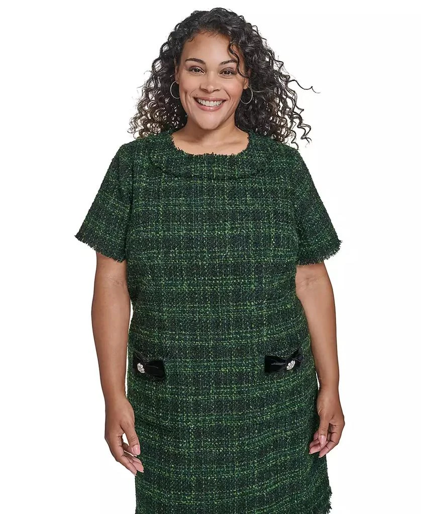 eliza j short dresses Eliza J Petite Size 3D Floral Embroidered Mesh Crew Neck Short Puff Sleeve Sheath Dress