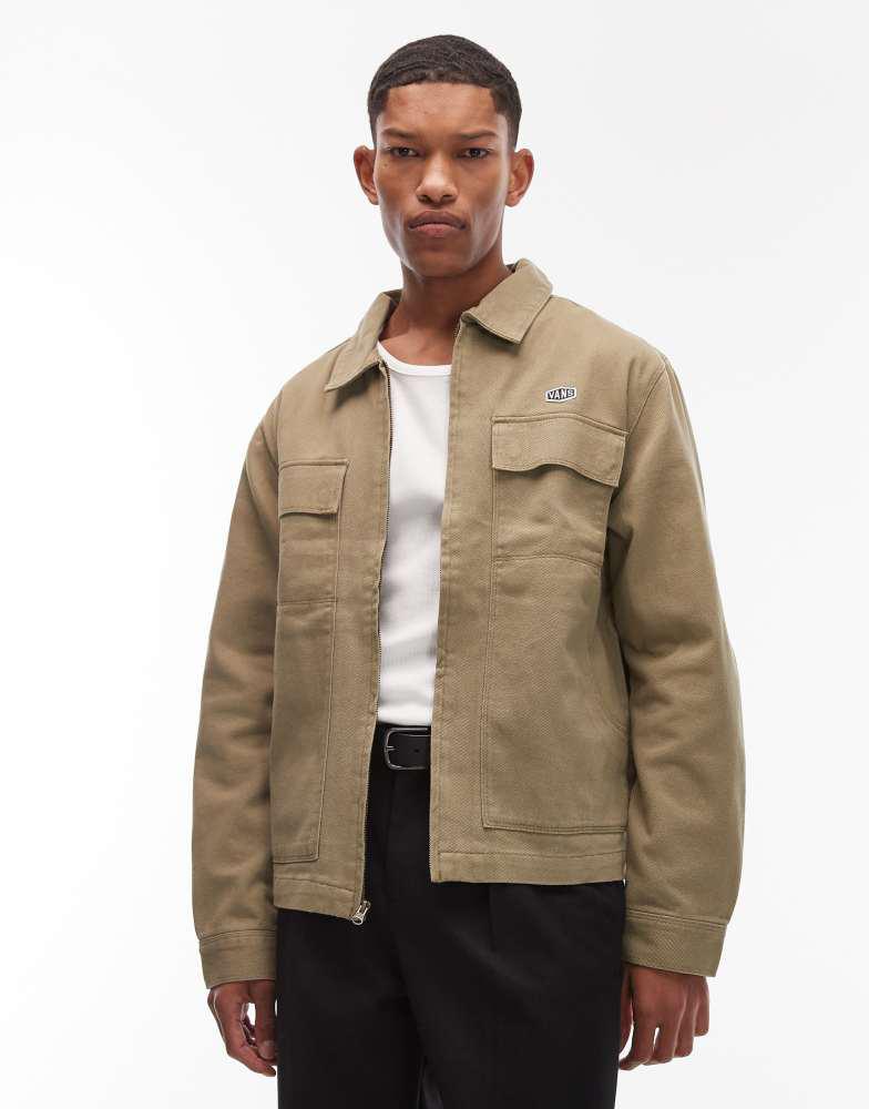 Shop Vans McAvoy zip station jacket in light khaki green on Sale