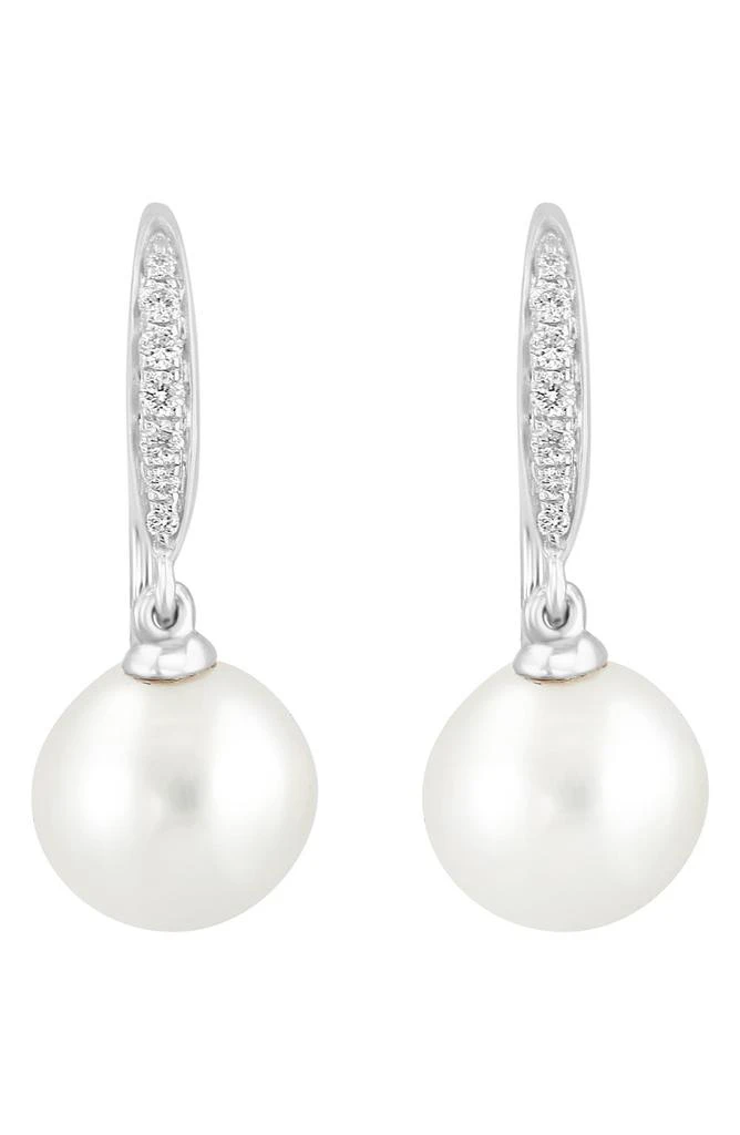 Effy 14K White Gold Diamond 
7-8mm Freshwater Pearl Drop Earrings - 0.10 ctw 2