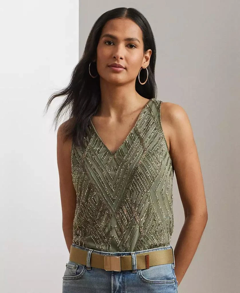 Ralph Lauren Women's Beaded Mesh Sleeveless Blouse 5