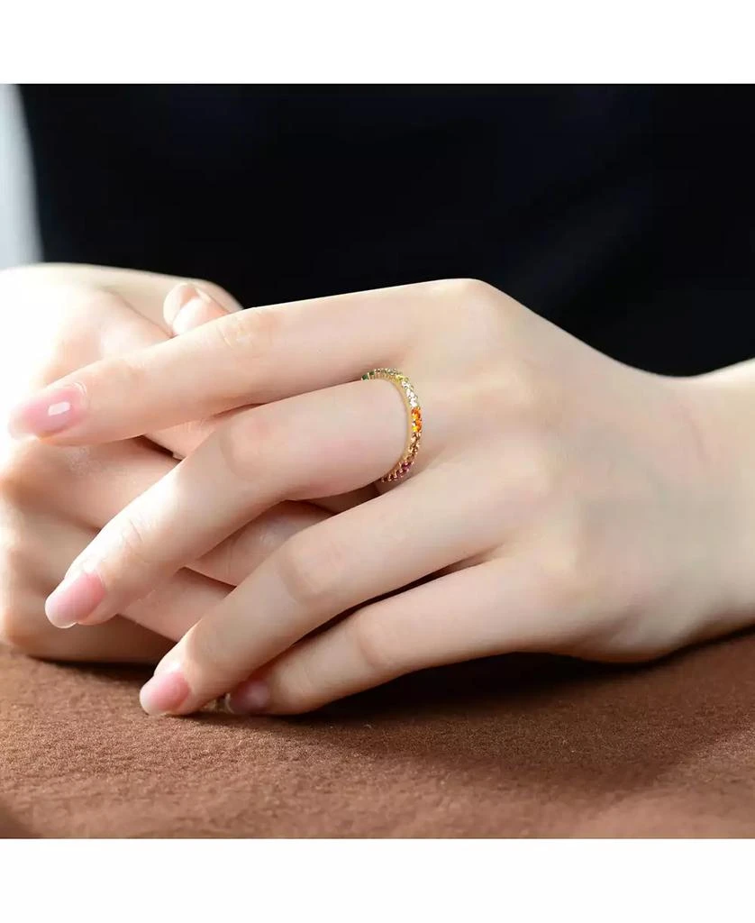 Genevive Sterling Silver 14K Gold Plating Cubic Zirconia Multicolored Eternity Ring 3