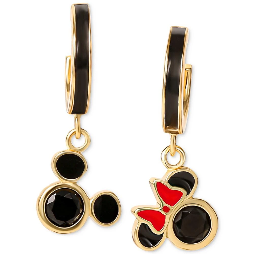 Disney Cubic Zirconia & Enamel Mickey & Minnie Mouse Dangle Mismatch Hoop Earrings in 18k Gold-Plated Sterling Silver 1