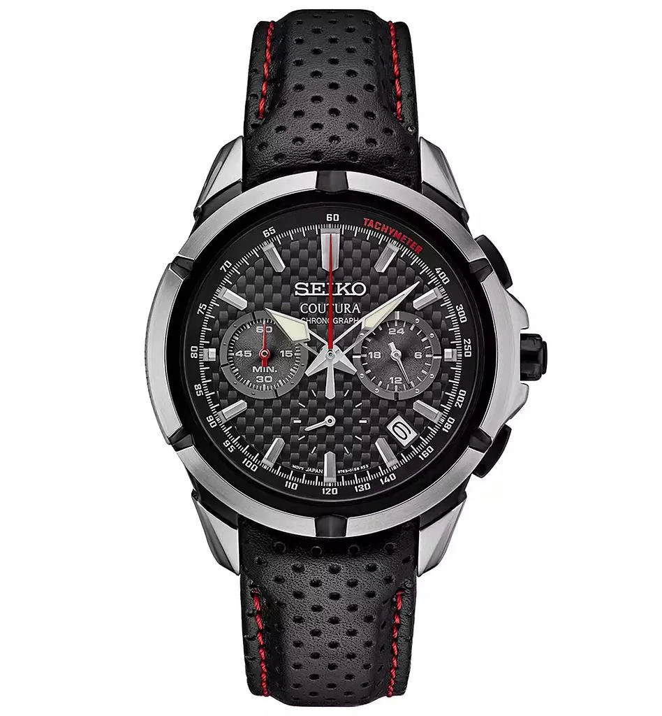 Seiko Men's Chronograph Coutura Black Perforated Leather Strap Watch 42mm 1