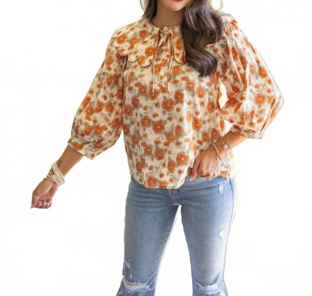 entro The Clementine Floral Top In Orange/white 1