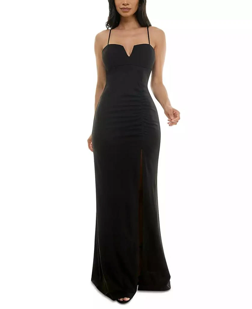Emerald Sundae Juniors' Notch-Neck Slit-Front Gown 1
