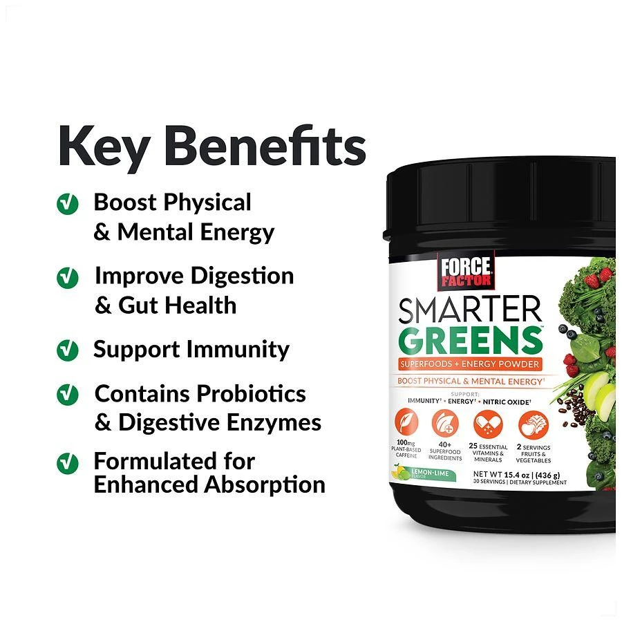 Force Factor Smarter Greens Energy Powder Lemon Lime 3