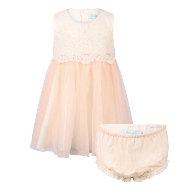 Abel & Lula Rich lace and tulle baby dress with bloomers in salmon pink