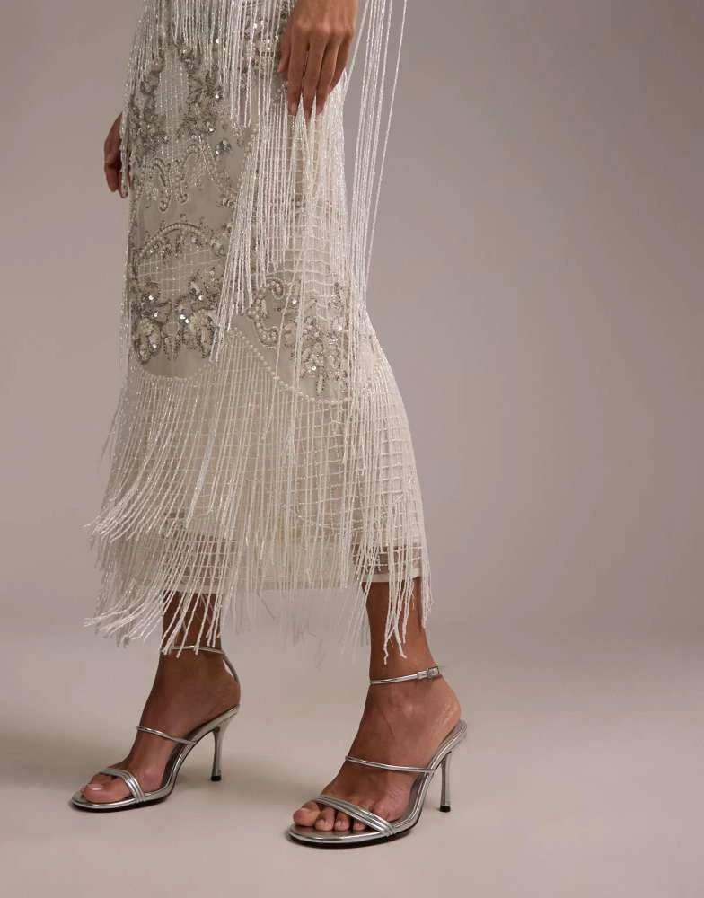 ASOS Design fringe embellished square neck maxi wedding dress in ivory-White ASOS Design fringe embellished square neck maxi wedding dress in ivory-White