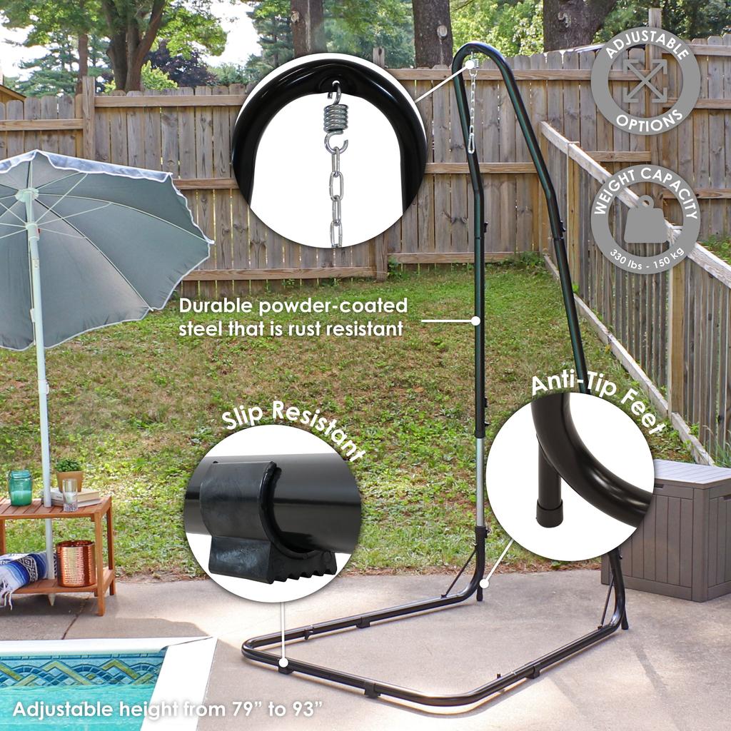 Sunnydaze Adjustable Heavy-Duty Steel Hammock Chair Stand - 79" to 93"/330 lb Weight Capacity - Black