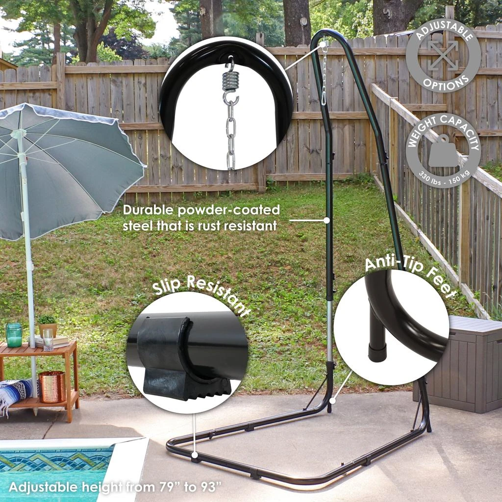 Sunnydaze Adjustable Heavy-Duty Steel Hammock Chair Stand - 79" to 93"/330 lb Weight Capacity - Black 2