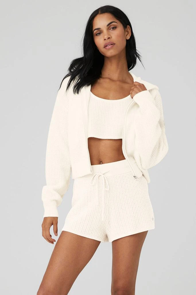Alo Cashmere Plush Waffle Full Zip Hoodie - Ivory 1