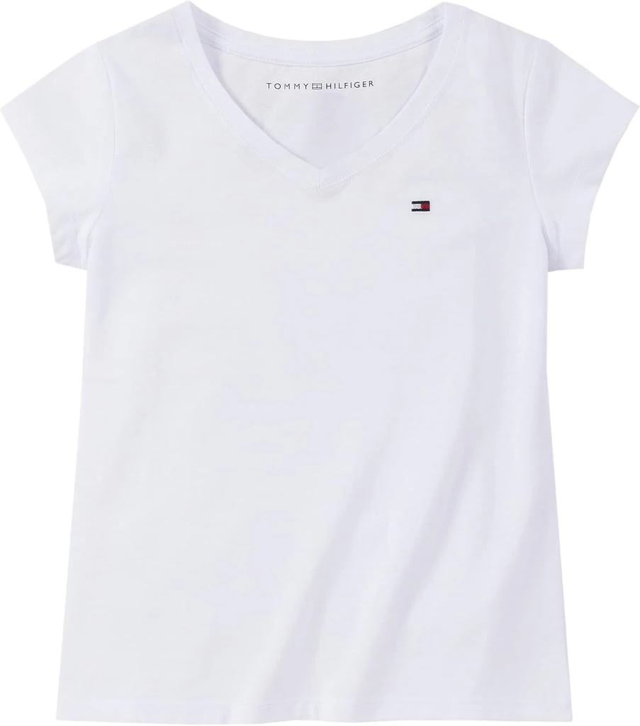Tommy Hilfiger Tommy Hilfiger girls Short Sleeve Solid V-neck T-shirt, Everyday Casual Wear, Soft & Comfortable Fit