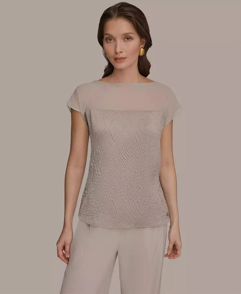 Donna Karan Women
s Mixed Media Extended Shoulder Top