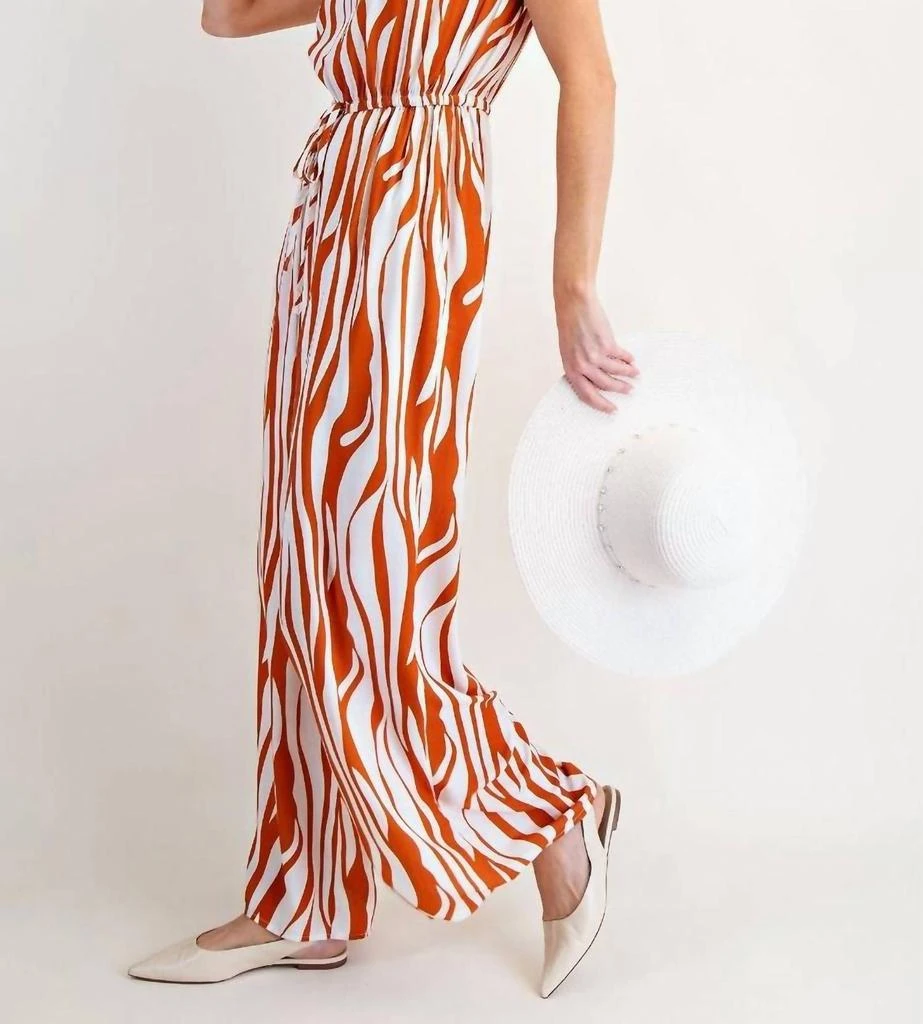 Easel Easel - Curve Print Cotton Linen Wide Leg Jumpsuit 3